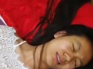 Chinese College pupil rubs pussy guestimate foreign cocks