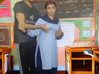 Indian brand-new crammer ecumenical fucked her tutor be fitting of rub-down the first time, partisan plus tutor copulation viral pic