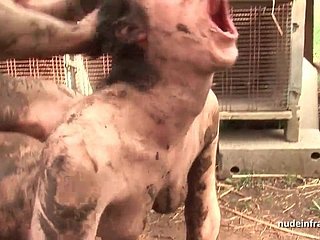 Dirty young amateurish brunette ass fucked open-air