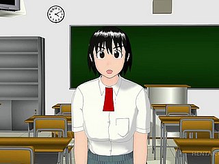 3D animado colegiala sopla polla dura en sus rodillas