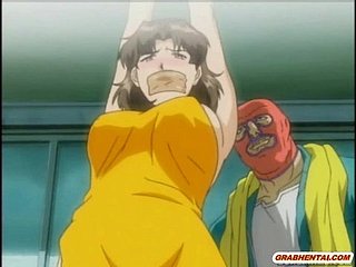 hentai ทาสกับปากกระบอกปืนได้รับการบีบ bigboobs เธอ
